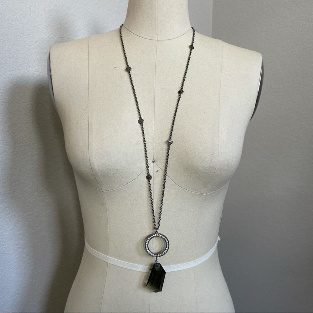 Long Necklace w/ Dark Gray Pendant Stone